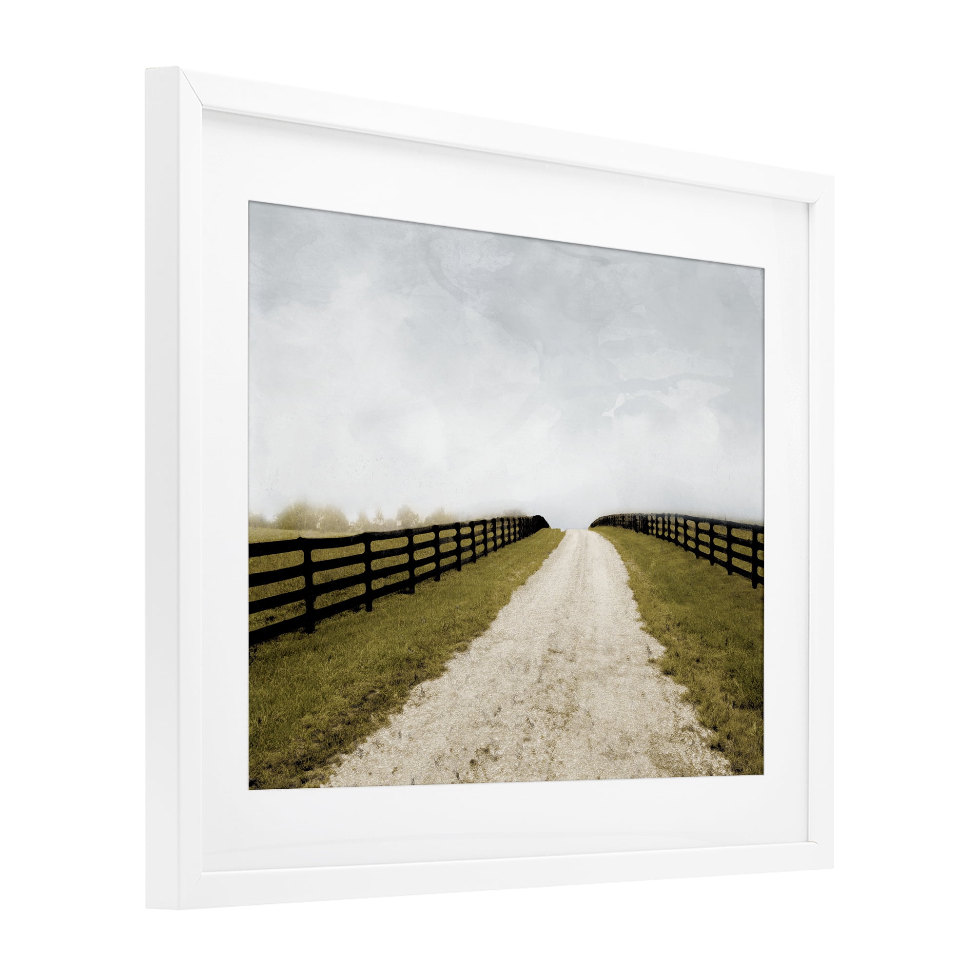 Stupell Industries Fenced Countryside Lane White Framed Print Under Glass, design by Ynon Mabat