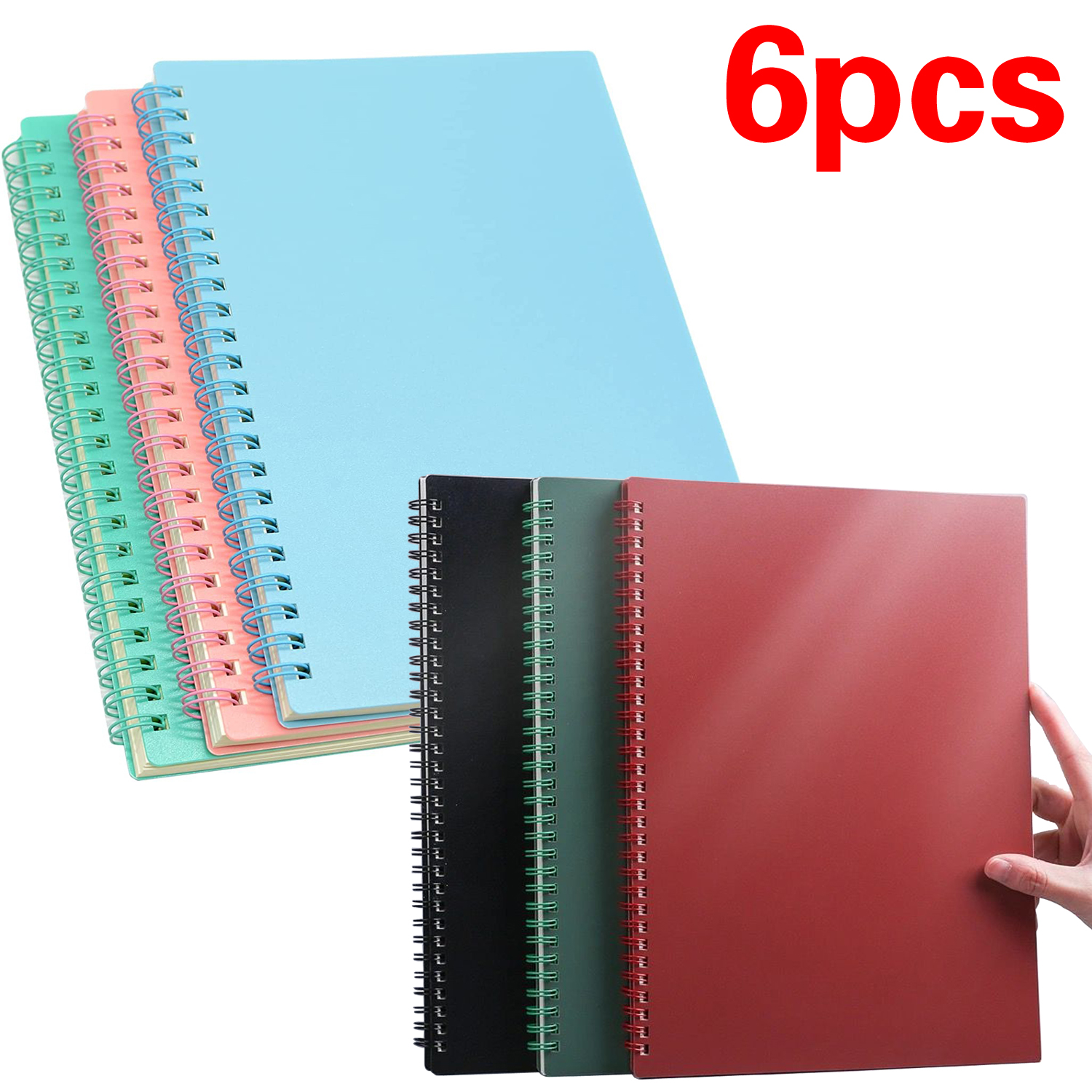 Spiral Notebook, 1/3/6 Pcs A5 Thick Plastic Hardcover 8mm Ruled 80 Sheets 160 Pages Journals