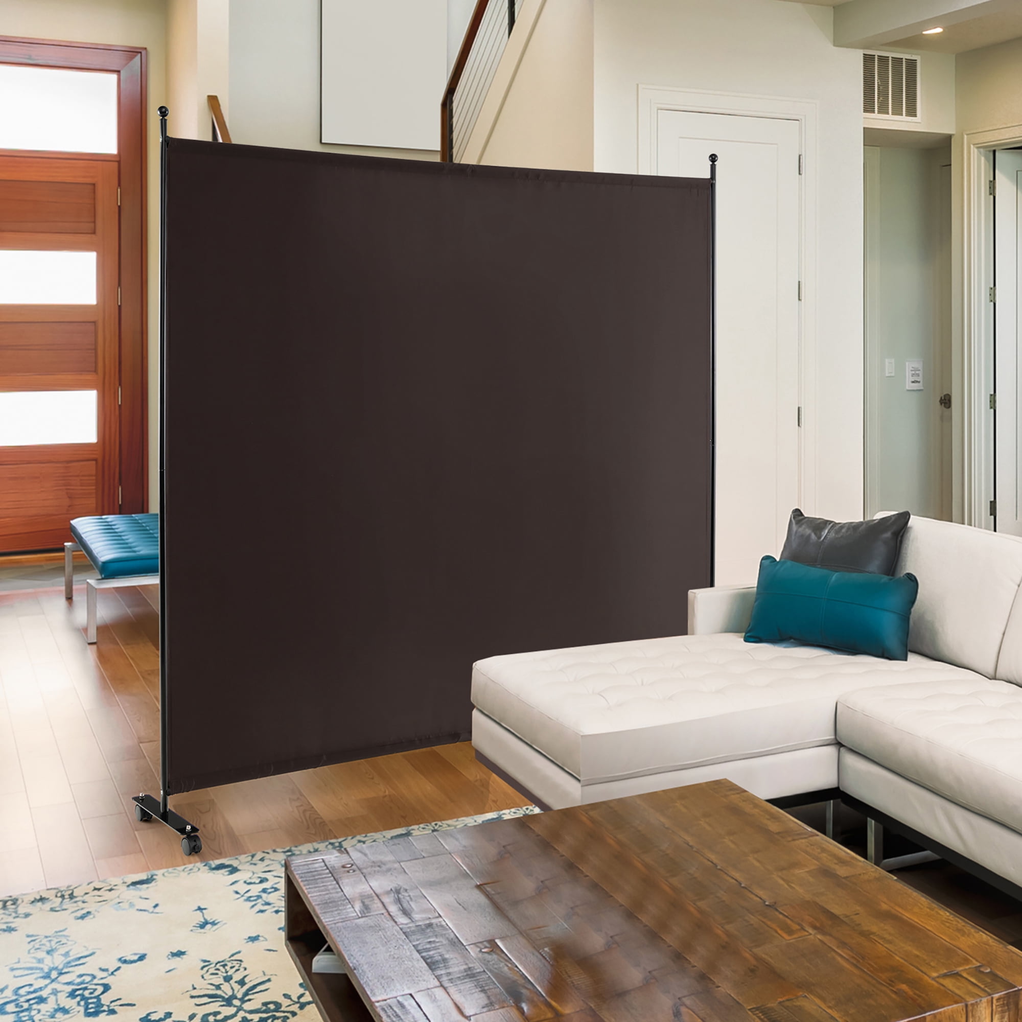 Costway 6FT Single Panel Room Divider with Wheels Rolling Fabric Partition Privacy Screen Brown