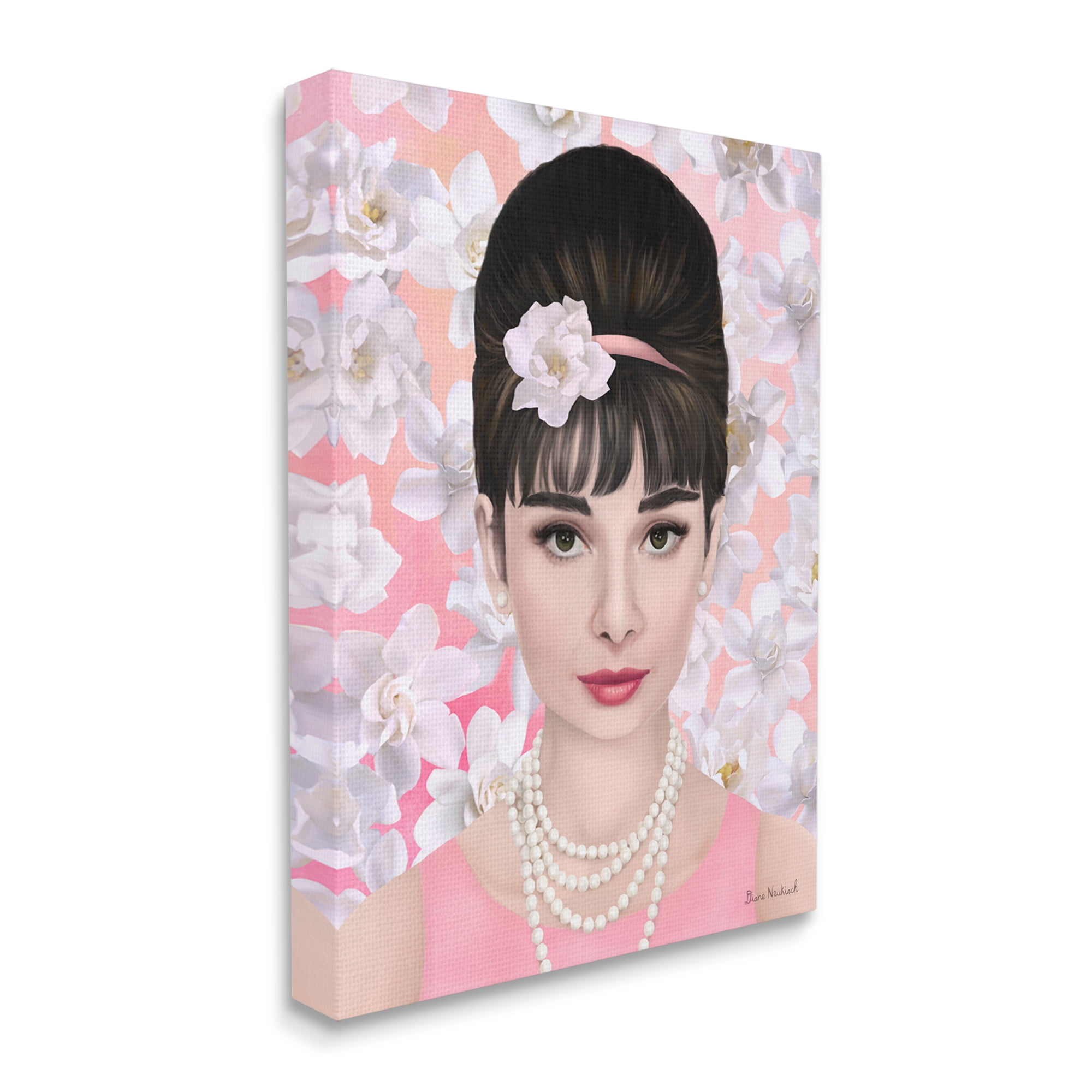 Stupell Industries Audrey Hepburn Polished Fashion Accessories Floral Pattern Graphic Art Gallery Wrapped Canvas Print Wall Art, Design by Diane Neukirch