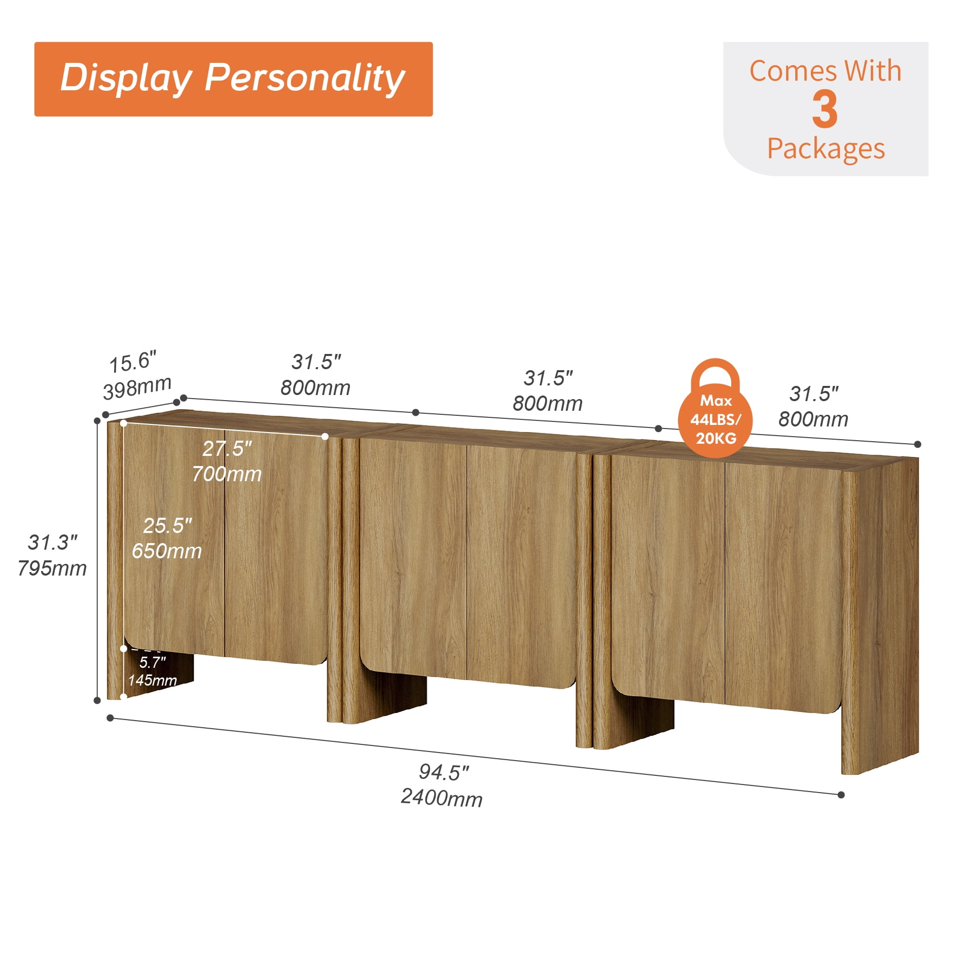 94.5-Inch 3-in-1 French Minimalist TV Stand for 105" TVs, 6-Door Media Console with Adjustable Shelves, Cable Management, Walnut