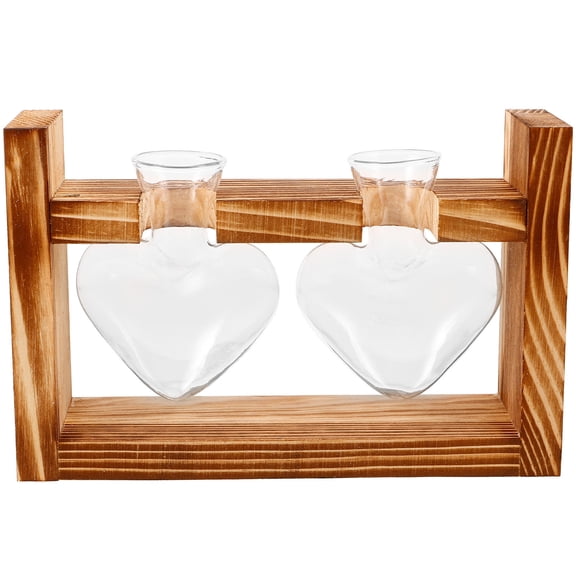 NICEXMAS Wooden Glass Vase with Stand for Hydroponic Indoor Plants, Tabletop Decoration, Modern Home and Office Display