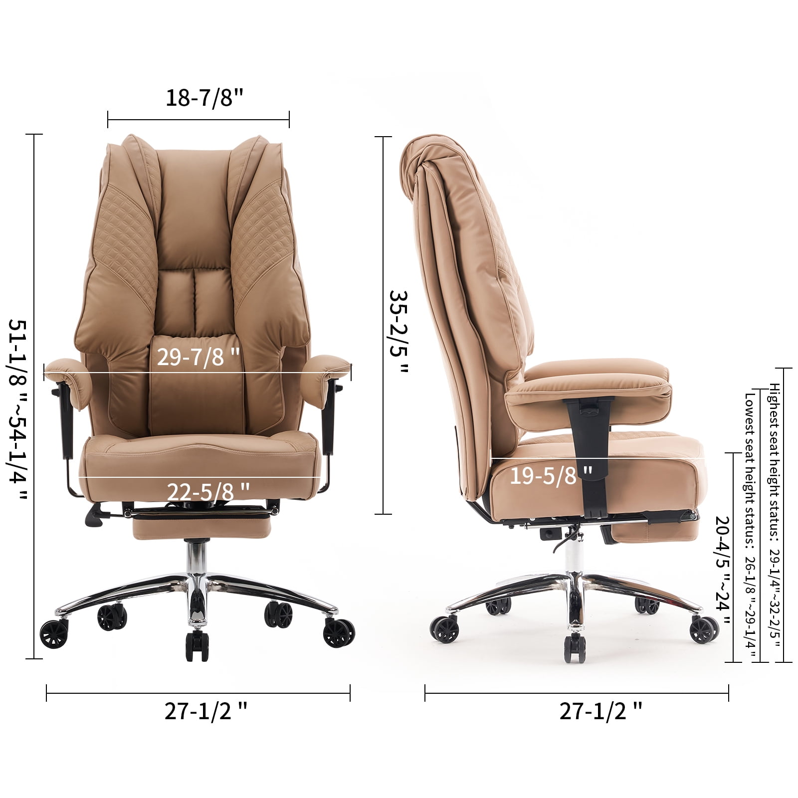 ATMILD High Back Ergonomic Office Chair Big and Tall Leather Executive Computer Desk Chair with Footrest, Brown