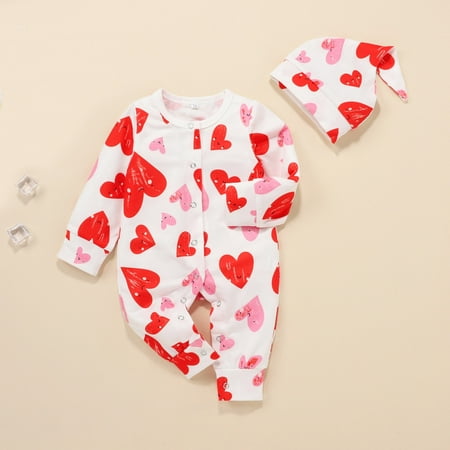 

Hunpta Newborn Infant Baby Boys Girls Valentines Love Heart Printing Romper+Hat Outfits