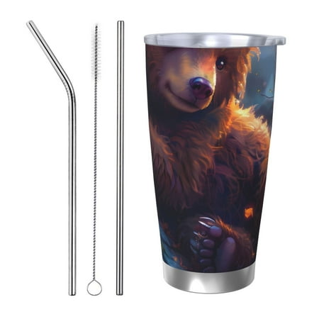 

Cauagu Lazy Stone Bear Pattern 20oz Tumbler Stainless Steel Vacuum Insulated Tumbler with Lid Insulated Coffee Mug Thermal Cup with Splash Proof Sliding Lid-Straw Three-piece Set