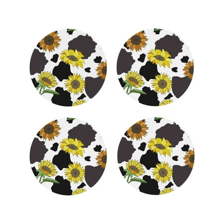 

Pofeuu Sunflowers Country Print Coasters for Drinks 4Pack PU Leather Coasters Bar Drink Coasters for Tabletop Protection Furniture from Damage-Round Shape