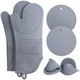 thumbnail image 1 of Juego de 6 manoplas y agarraderas para horno de cocina, de silicona extralarga, resistentes al calor (500 grados), antideslizantes, para hornear y cocinar, color gris., 1 of 5