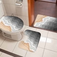 thumbnail image 4 of Grey Geometric Beach Bath Mat 3 Piece Bathroom Rug Set, Ombre Waves Moire Abstract Art Non Slip Bath Rug Contour Mat and Toilet Lid Cover, Absorbent Shower Mats Soft Bath Rugs and Mats Sets, 4 of 8