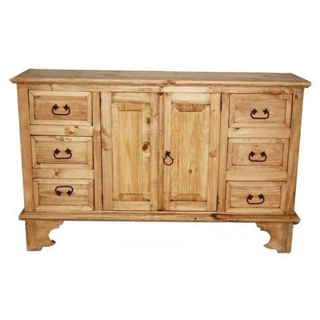 Hacienda 6 Drawer 2 Door Dresser, Rustic Pine Finish Dresser