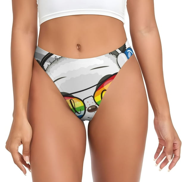 Fotbe Panda with Sun glasses Tanga Sin Costuras para Mujer con Estampado – Panties Invisibles, Transpirables y Cómodos para Uso Diario-Medium