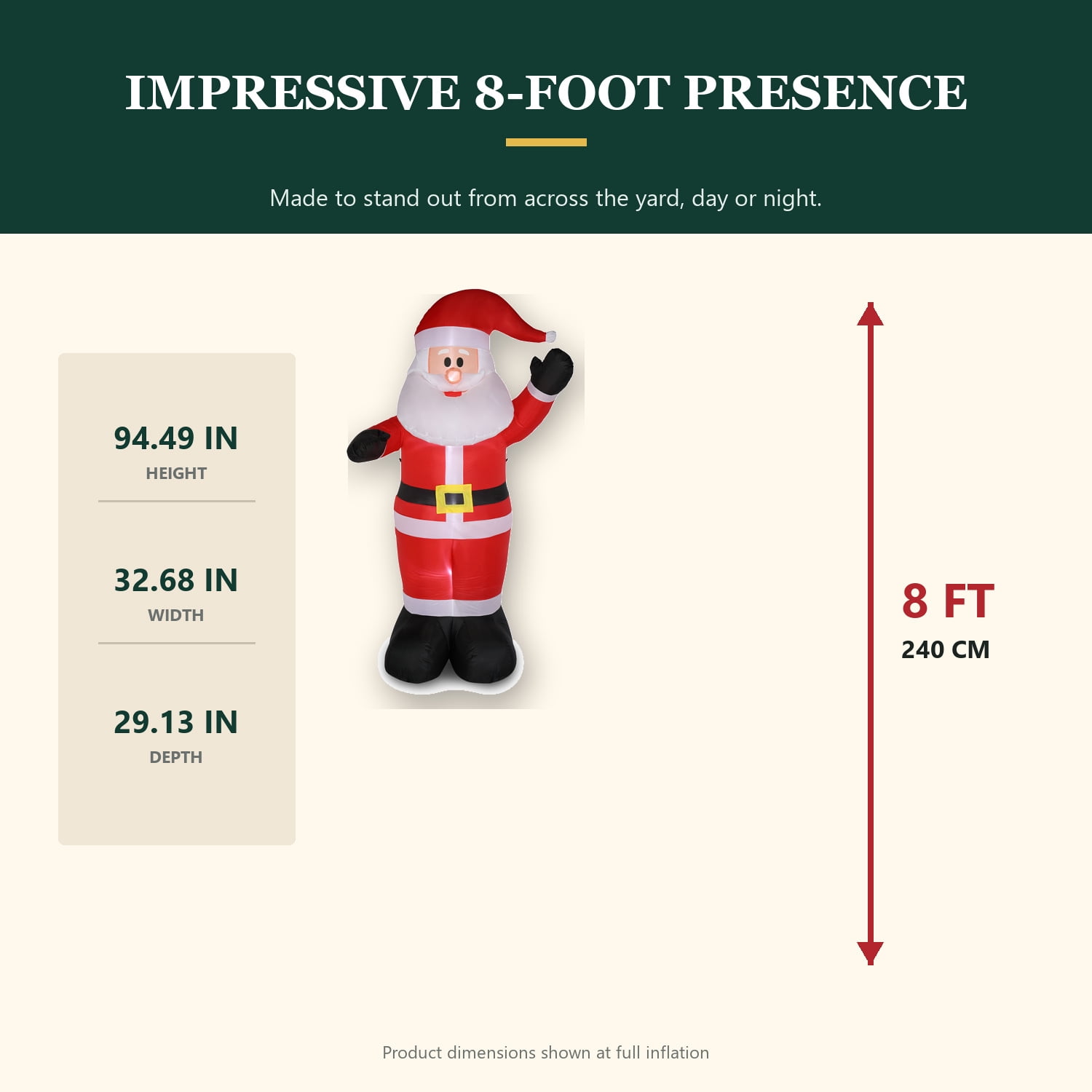 Alvantor 8 ft Lighted Inflatable Santa Claus with 4 String Lights, Red, Outdoor Christmas Yard Decoration