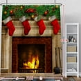 thumbnail image 2 of Christmas Fireplace Shower Curtain Red Christmas Stocking Green Plants Flame Fire Shower Curtains for Thanksgiving New Year Home Fabric Polyester Waterproof with Hooks 72x84 Inches, 2 of 6