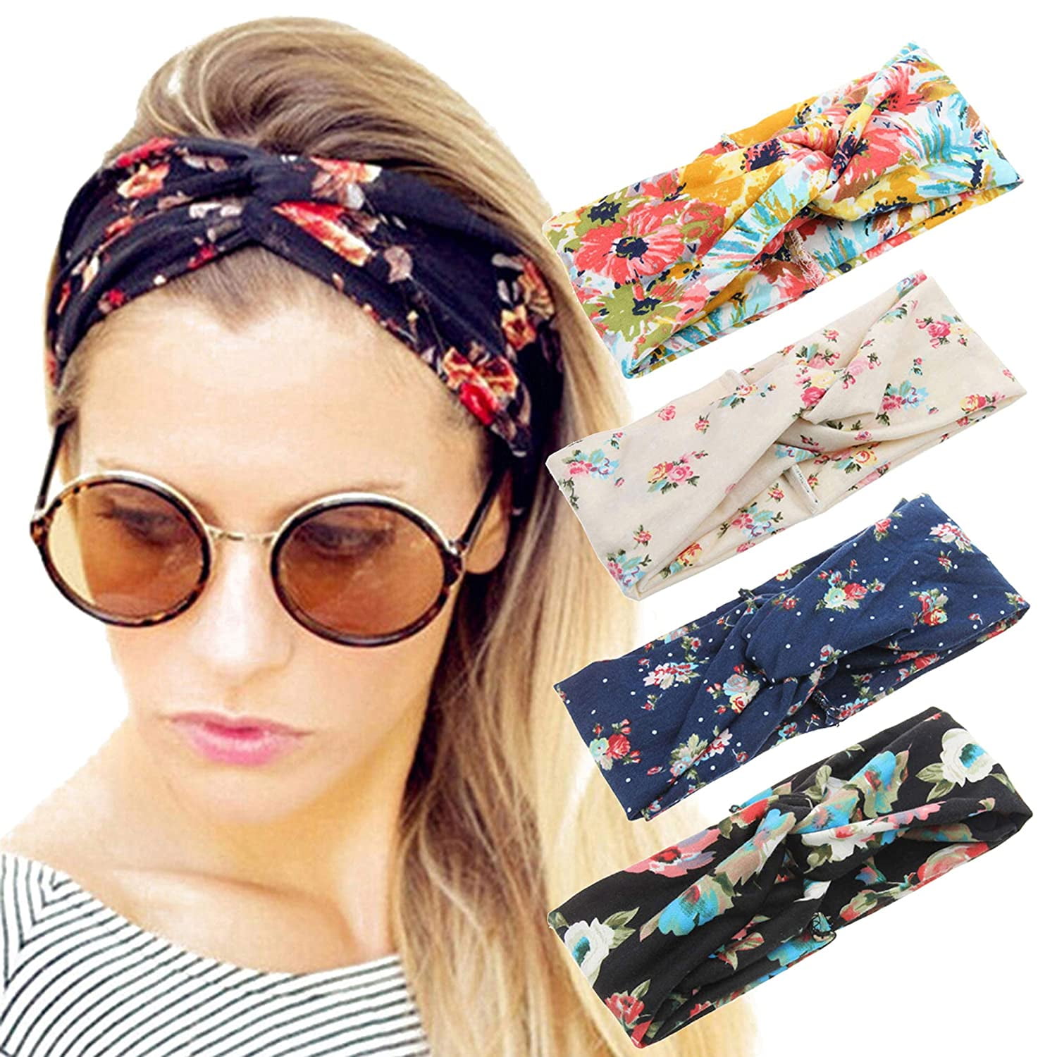 Headband 2 Ways: Teal Floral Headband  Stretchy running  Nurse Gifts athletic headband for yoga working out