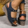 thumbnail image 4 of Viluyesy Women's Wedge Sandals, Soft Sole Open Toe Adjustable Buckle Comfortable Fashion Shoes Dark Blue 7.5, 4 of 8