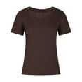 thumbnail image 3 of Jalioing Womens Short Sleeve V Neck Tops Solid Color Ribbed Knit Casual Tee Summer Fashion Slim Basic Shirts, 3 of 5