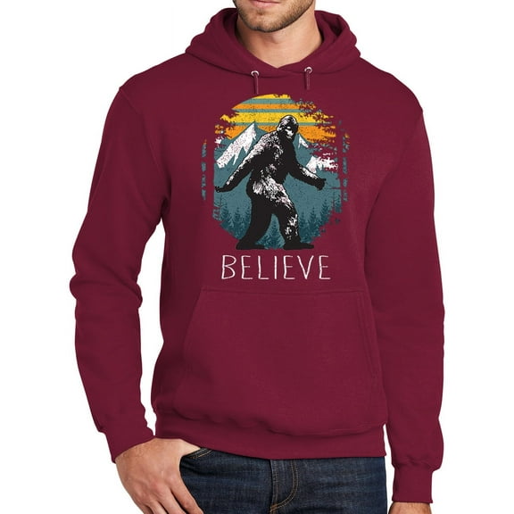Unisex Adult I Believe in Sasquatch Bigfoot Funny Hoodie Sweatshirt, Small Cardinal