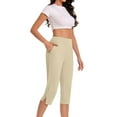 thumbnail image 6 of Owordtank Capri Pants for Women Wide Leg High Waisted Casual Lounge Summer Office Work Pants with Pockets, 6 of 7
