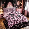 thumbnail image 2 of Manfei Pink Leopard Print Bow Letter N Bedding Comforter Set for Girls, Cute Initial Bows Queen Bedding Sets, Pink Reversible, 7pcs, 2 of 7