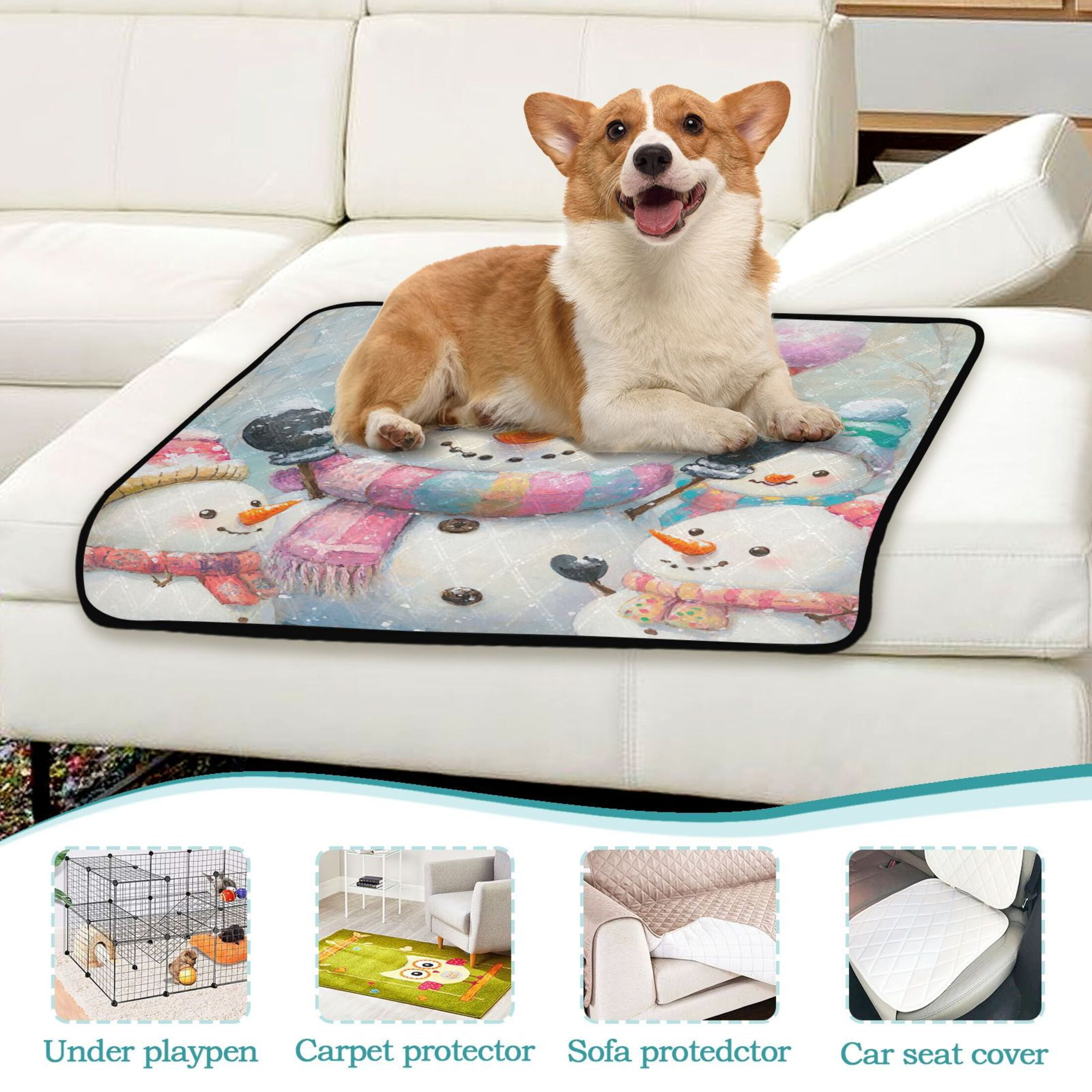 Qxltty Snowman Party Cat litter Pads Pet Set of 2 Diaper Mats Center Anti-leakage Layer Absorbent Soft and Comfortable