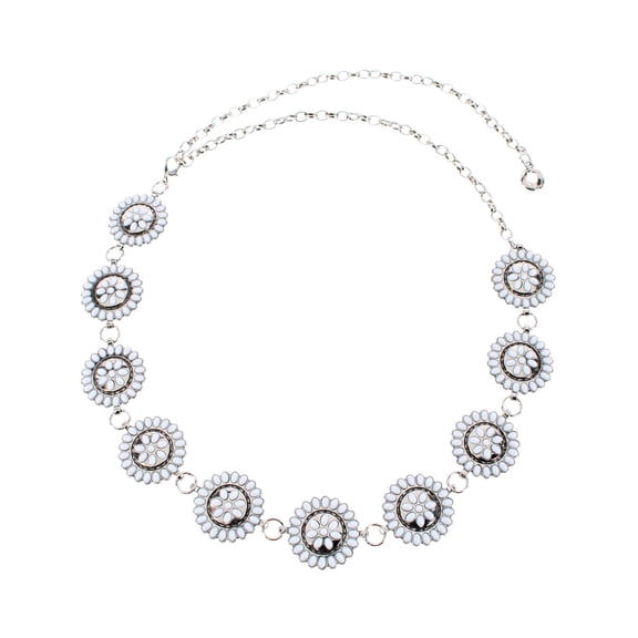 CTM Circle Stone Beaded Concho Silver Chain Belt Adjustable (Women)