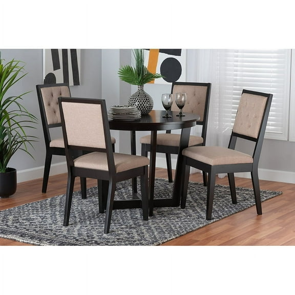 Baxton Studio Kala Modern Beige Fabric and Dark Brown Finished Wood 5-Piece Dining Set