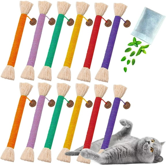 Cat Toys 12Pcs Catnip Toys for Indoor Kitten Chew Silvervine for Molar Scratch Interactive Cotton Rope for Cleaning Teeth Cat Dental Stick Cats Treat Kitty Self Play Kick(5.9”)