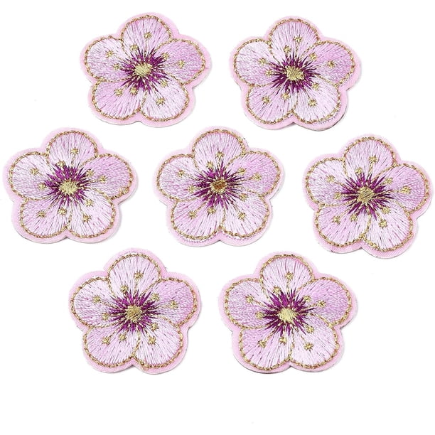 10 parches autoadhesivos de tela no tejida con bordado computarizado, con hilo de poliéster, accesorios para disfraces, flor violeta, 32 x 33 x 2 mm