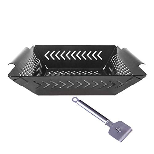 Non Stick Porcelain Steel BBQ Grill Basket Grill Pans for Outdoor Grill Veggie Basket also for Chicken Meats and Fish from Clear Choice Cookware 