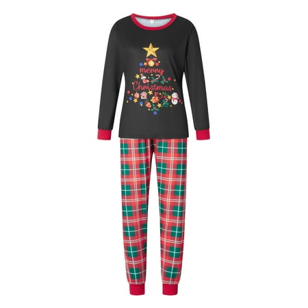 

Christmas Pajamas for Family Star Tree Print Tops + Plaid Pants Set
