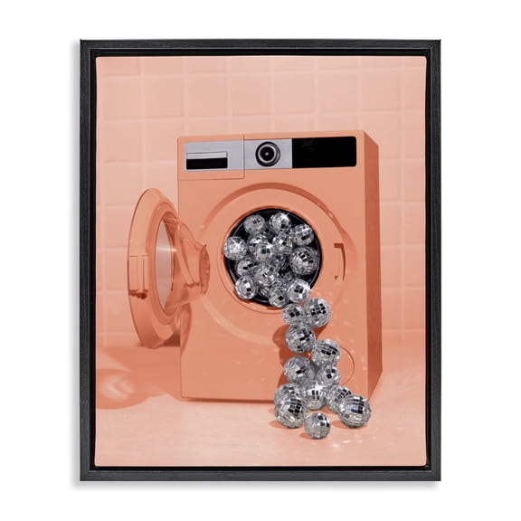 Stupell Industries Disco Laundry Machine over Orange Black Framed Floater Canvas Wall Art, design by LISH Creative