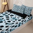 thumbnail image 3 of Manfei Fashion Bow Ribbon Zipper Full Size Comforter Sets with Fitted Sheet and 2 Pillowcases,Blue Leopard Pattern Zipper Bedding Set,Black Reversible,4 Pieces, 3 of 7