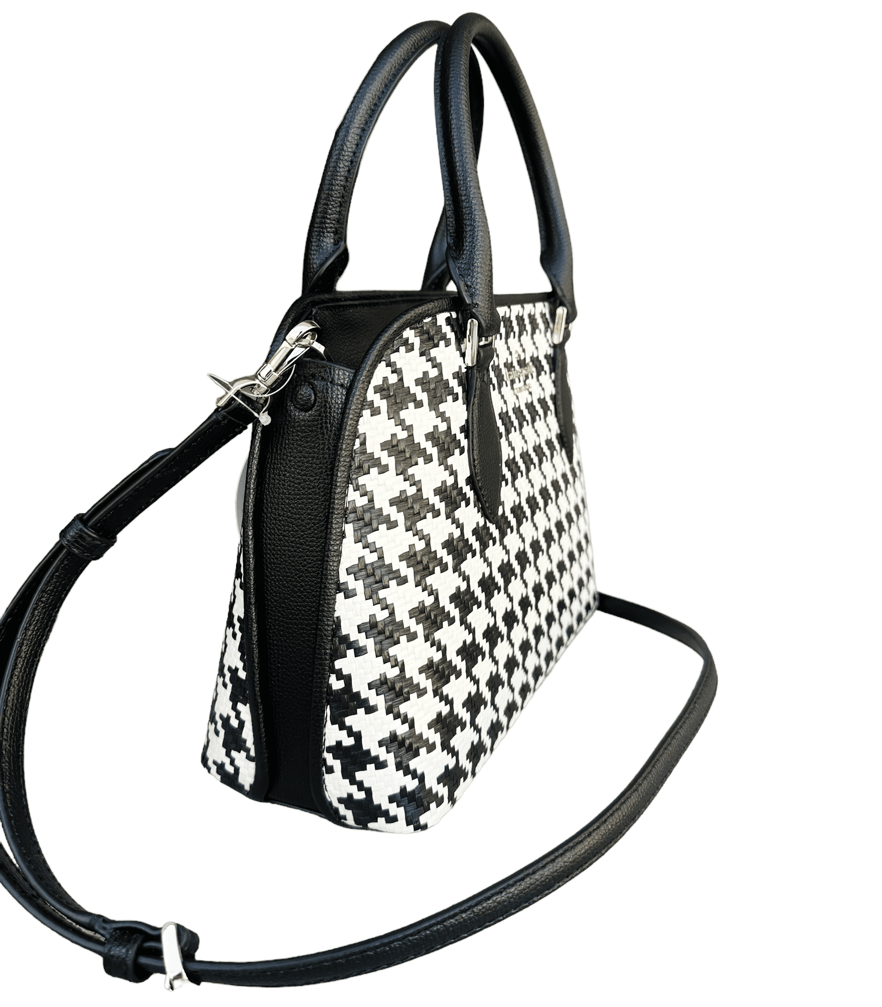 kate spade, Bags, Kate Spade Cruise Houndstooth Patterned Straw Medium  Tote Crossbody Black Nwt