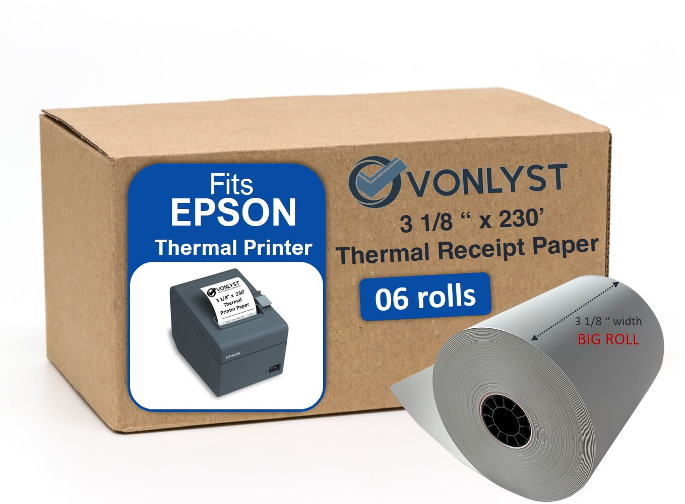 Vonlyst Receipt Paper 3 1/8 x 230 for Epson Thermal Printer 06