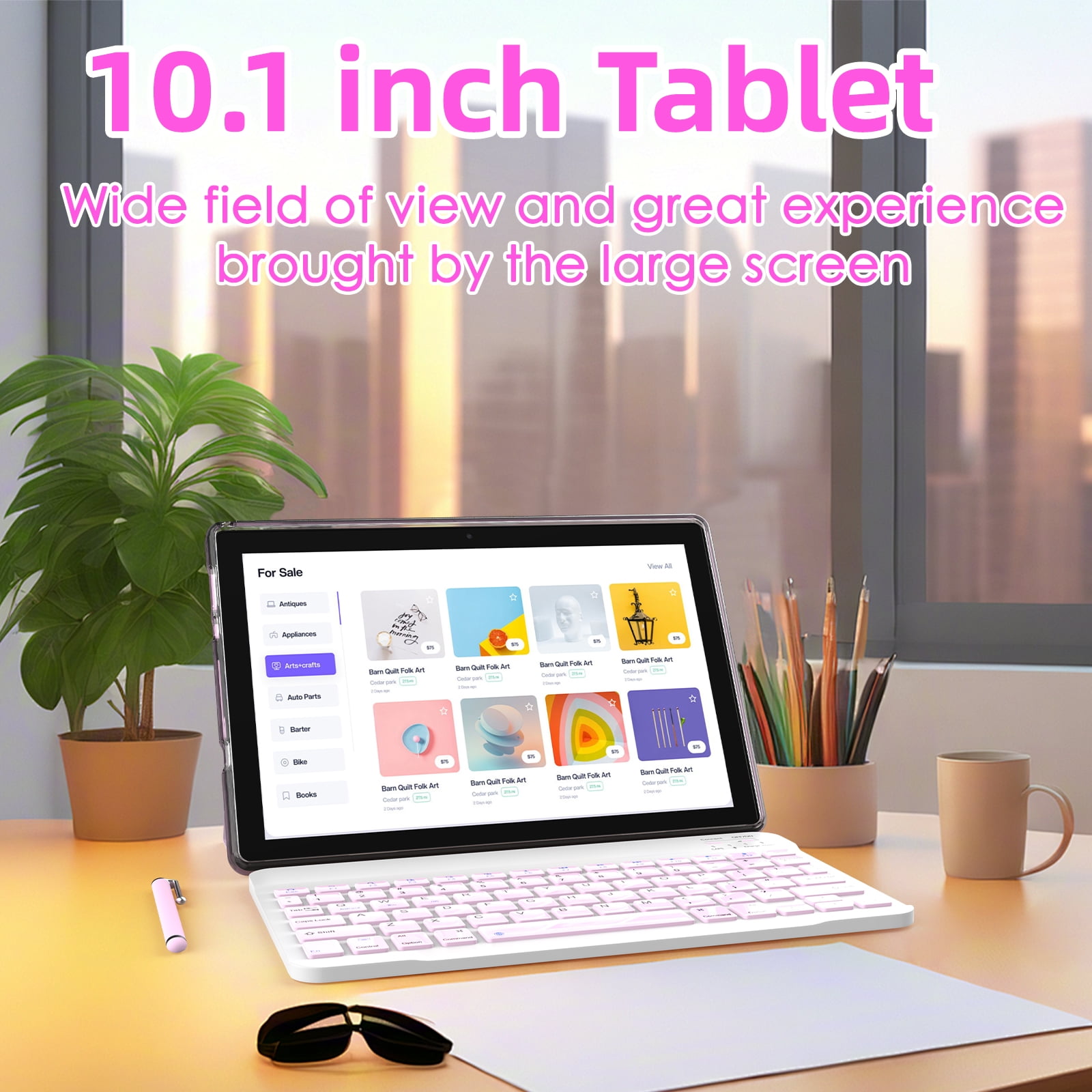 Android 15 Tablet, 10 inch 12GB RAM+64GB ROM Tablet, 2 in 1 Tablets with Keyboard Case Mouse Stylus, 1.8GHz Quad-core Processor, 1280*800 HD Touch Screen, 8MP Camera, 2.4G/5G Wi-Fi6, BT 5.0 Tablet PC