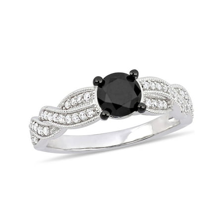 - Asteria 1-1/4 Carat T.W. Black and White Diamond 14kt White Gold Twist Engagement Ring