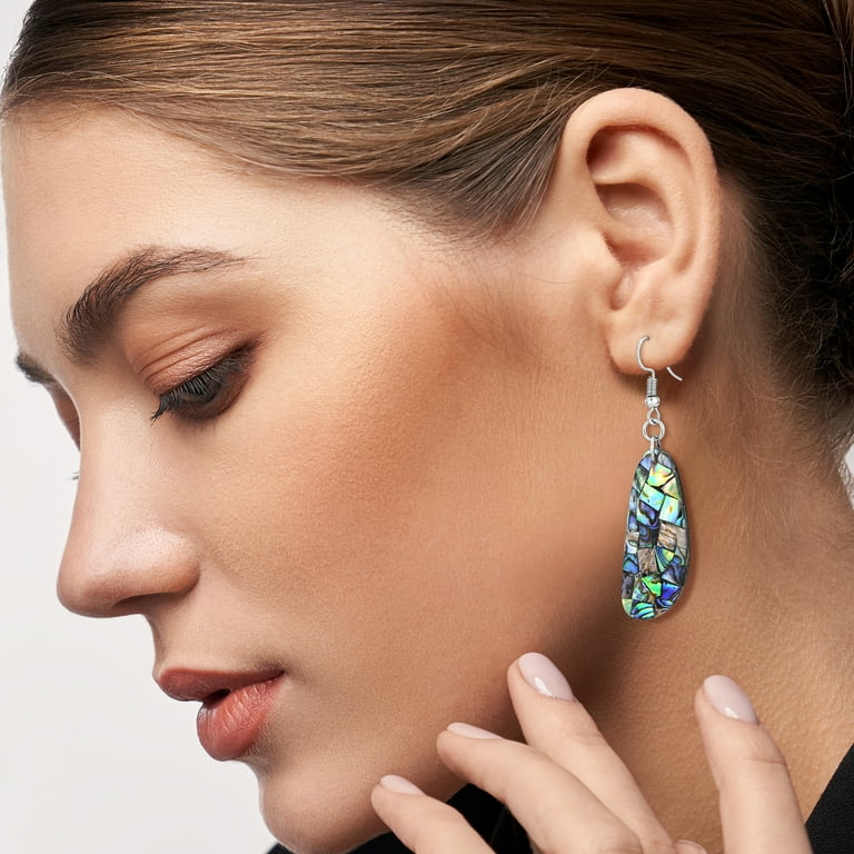 AeraVida Chic Casual Abalone Shell 925 Sterling Silver Dangle Earrings 19x69mm Adult Unisex Size One Size