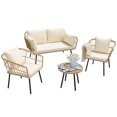 thumbnail image 3 of Dextrus 4-Piece Patio Furniture Wicker Outdoor Bistro Set, All-Weather Rattan Conversation Loveseat Chairs for Backyard, Balcony and Deck with Soft Cushions and Coffee Table - Beige, 3 of 7