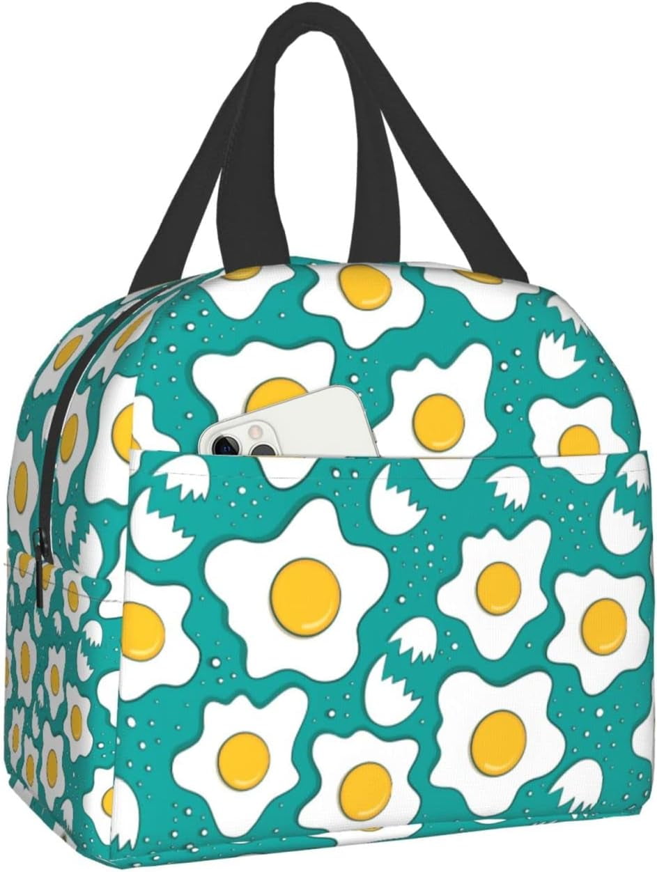NICKSUN Kawaii Fried Egg Pattern Lunch Bag, Insulated Portable Lunch