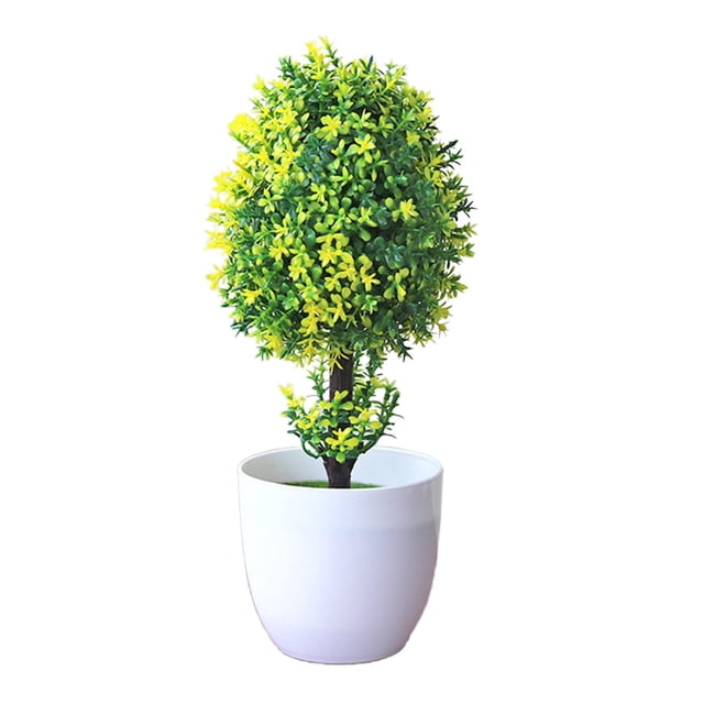 Artificial Bonsai Tree Small Potted Green Plant Realistic Flower Ball Desktop Ornament for Easter Spring Home Decor