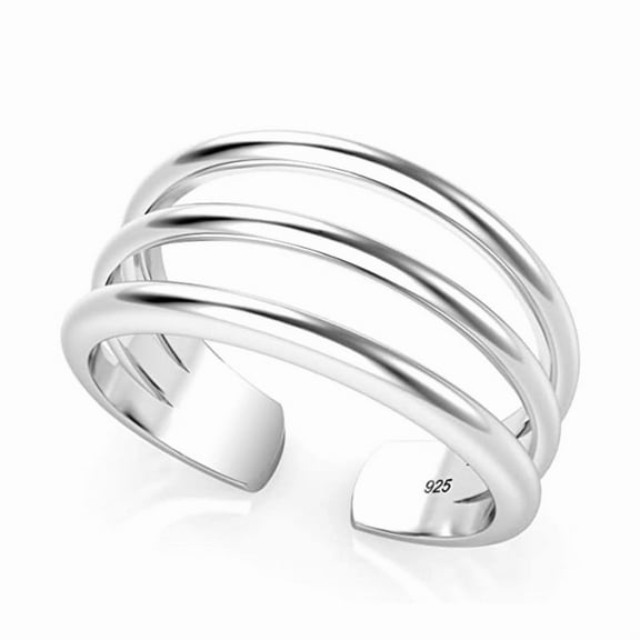 925 Sterling Silver 3 Row Adjustable Toe Band Ring, Women Gift For Her