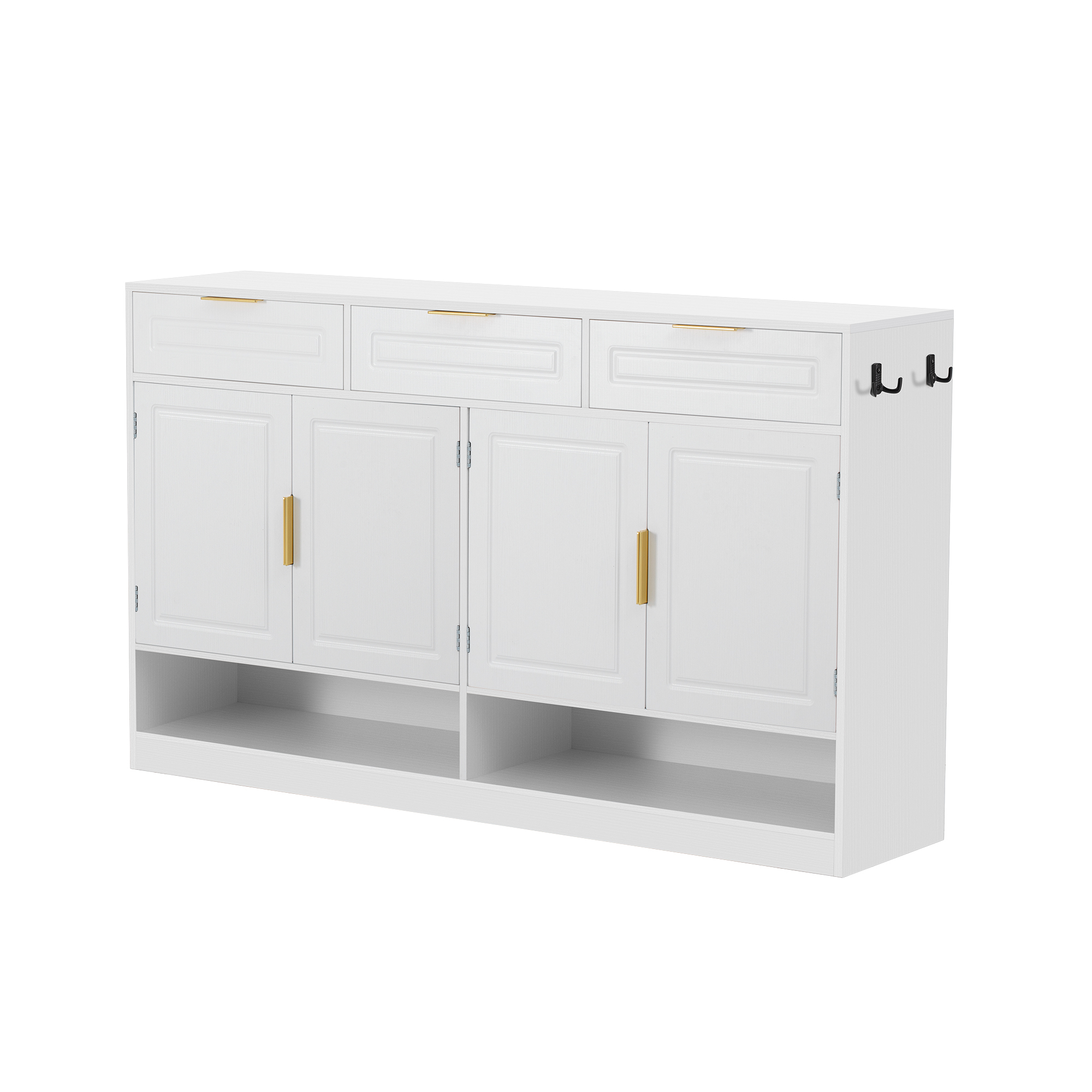 Euroco 59" Large Sideboard Buffet Cabinet with Storage, Farmhouse Multi-Functional Kitchen Storage Cabinet with 3 Drawers,Adjustable Shelf & Side Hook for Kitchen,Living Room,White
