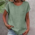 thumbnail image 1 of TaTaai 2026 Summer Womens V Neck Button Front Tee Short Sleeve Loose Blouse Casual Solid Color Fashion Top Linen Texture Polyester Daily Shirt Gift, 1 of 4