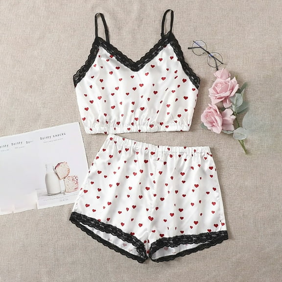 HaoXianJian Women Underwear Pajamas Set Lace Sleepwear Shorts Bra Tops and Panty V Neck 2 Piece