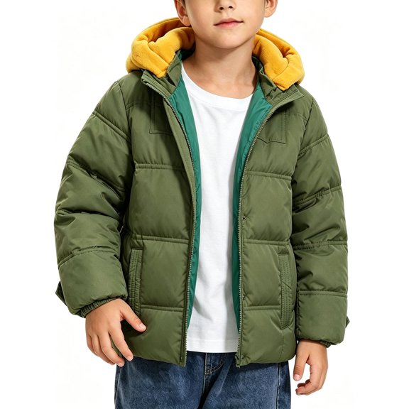 OGLCCG Boys Winter Coat Zip up Warm Puffer Jacket Windproof Thicken Outerwear with Detachable Hood,Size 5