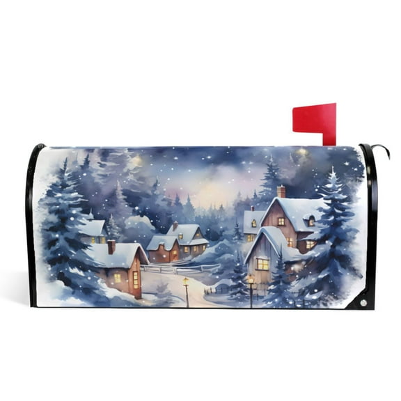 Ryvnso Mailbox Cover Winter Houses with Snow Magnetic Mailbox Wrap Standard Size 21x18 Inch