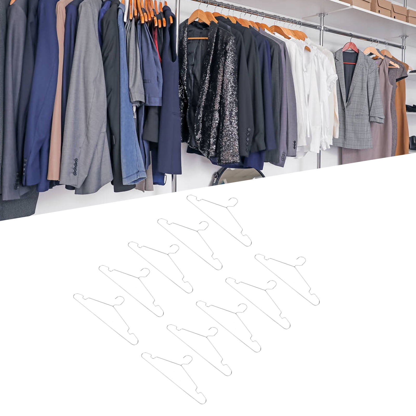 Riousery 10-Pack Stainless Steel Clothes Hangers, Heavy Duty Non-Slip Drying Hangers with Shoulder Grooves - 40cm Garment Hangers