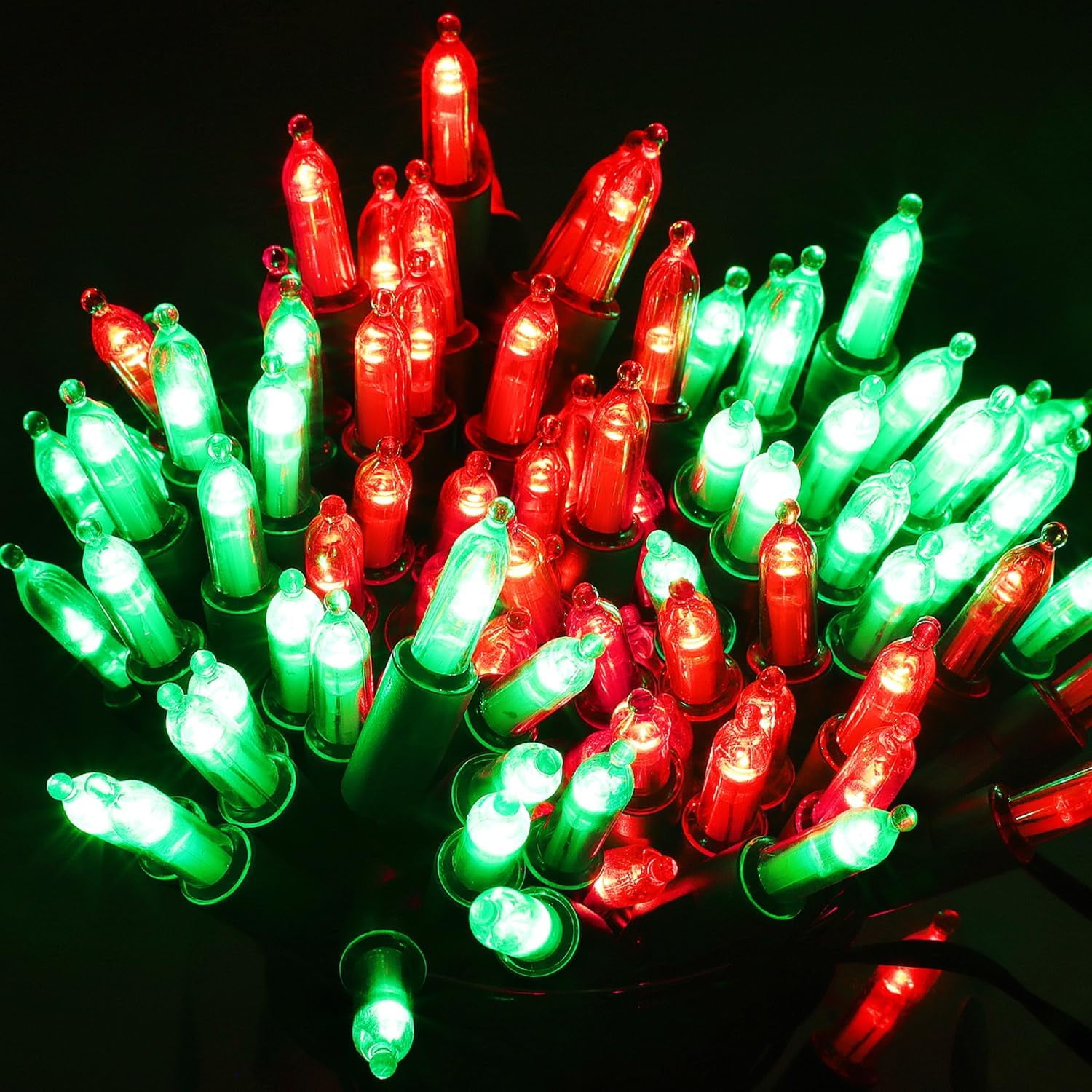 2 Pack 50 LED Outdoor Christmas Lights, 16FT Battery Operated Mini String Lights with 8 Modes & Timer, Xmas Tree Lights Waterproof for Patio Garden Party Wedding Holiday Decor, Red & Green