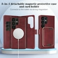 thumbnail image 4 of TECH CIRCLE 3-in-1 Phone Case for Galaxy S25 Ultra 6.9" (2025), Magnetic Flip Wallet Case with Detachable Magnetic Back Cover and PU Leather Card Holder, Compatible with MagSafe Accessory, Red, 4 of 7