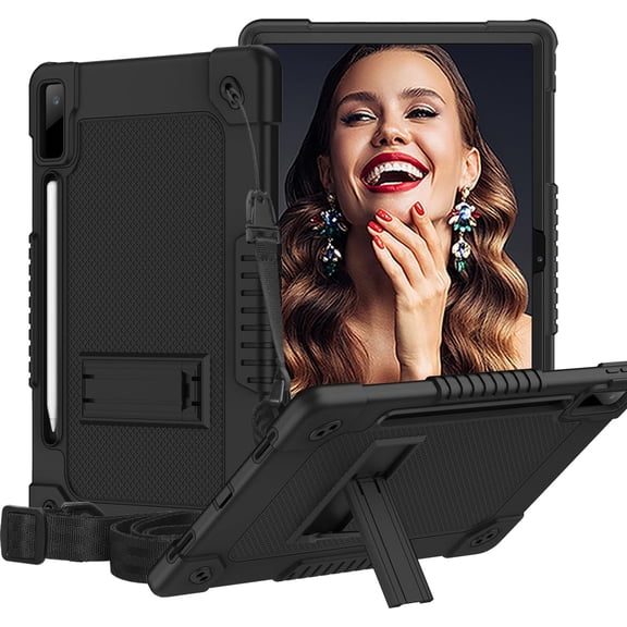 Fancing for Lenovo Tab P12 Case 12.7 Inch 2023,Shoulder Strap Shockproof Kids Case for Lenovo P12 Tablet Xiaoxin Pad Pro 12.7" WiFi Tablet Case(TB370FU/TB371FC) with Bracket&Pen Holder(Black/Black)