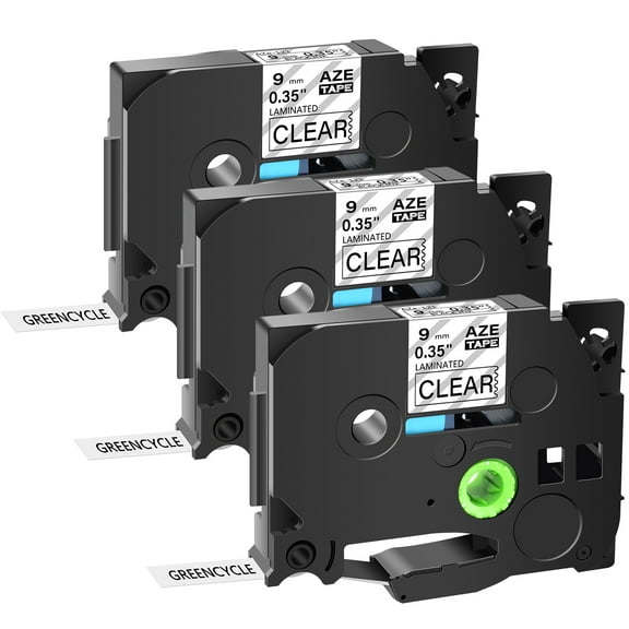 GREENCYCLE 3PK Compatible for Brother P-touch Black on Clear 9mm TZ TZe TZe-121 TZ-121 TZe121 TZ121 Laminated Label Tape